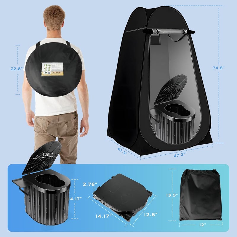 Clirass Camping Toilet with Pop Up Privacy Tent,Portable Outdoor Folding Potty,Shower Tent Dressing Room with Carry Bag for RV Travel,Truck,Beach,Fishing - Image 5